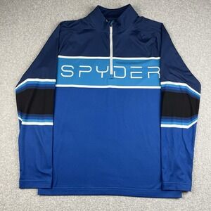 Spyder Pullover Mens Medium Paramount 1/4 Zip Blue Jersey Spell Out Logo Stretch